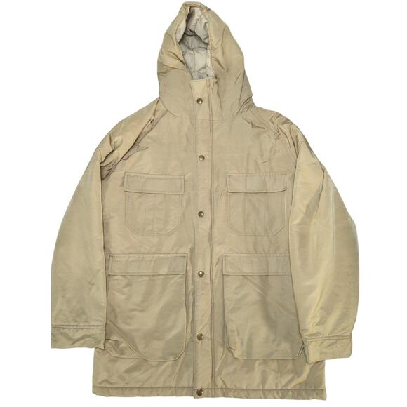 VTG LL Bean Mens M Tan Hooded Parka Jacket Field Coat Freeport Maine - Picture 1 of 16